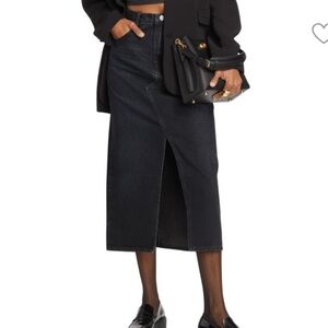 NWT FRAME Black Denim Midi Skirt